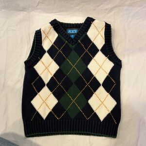 3T The Children's Place Navy, Green & White Argyle V-Neck Sweater Vest